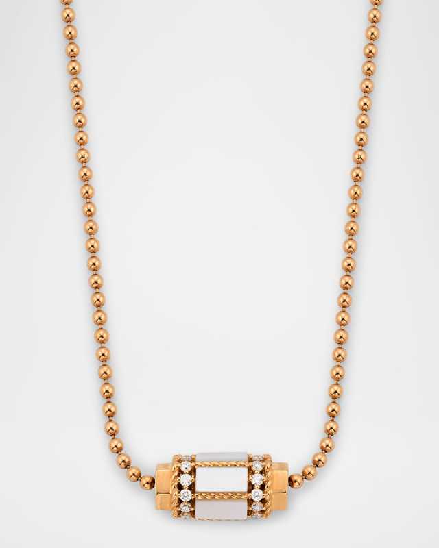 18K Rose Gold Diamond and Mother of Pearl Necklace